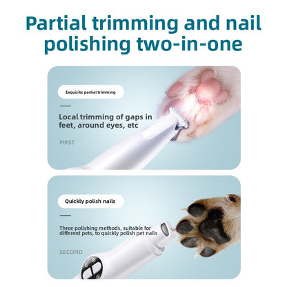 2-in-1 Professional Waterproof Pet Hair Trimmer & Nail Polisher | Quiet Dog & Cat Grooming Tool