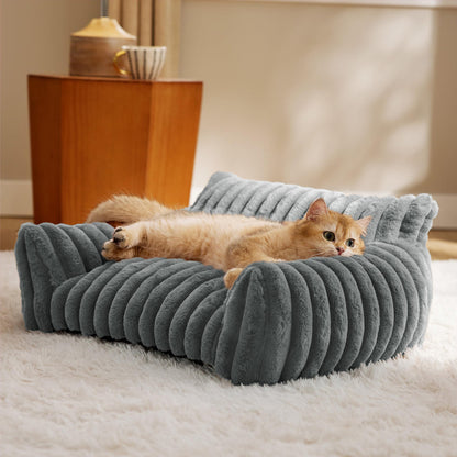 Removable Washable Plush Cat Bed - Soft Cozy Pet Sofa for Cats & Small Dogs
