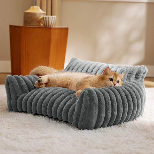 Removable Washable Plush Cat Bed - Soft Cozy Pet Sofa for Cats & Small Dogs