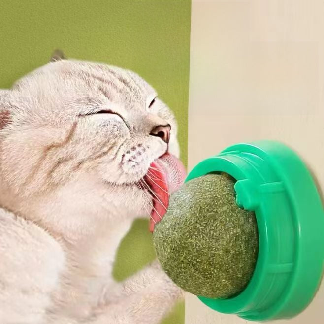 Rotating Catnip Ball Toy ? Interactive Wall-Mounted Cat Treat for Play, Licking & Fun
